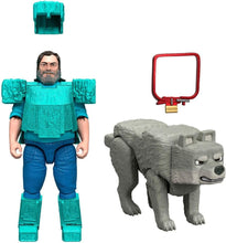 Load image into Gallery viewer, Minecraft Movie Steve in Diamond Armor with Man's Best Wolf Dennis
