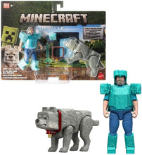 Load image into Gallery viewer, Minecraft Movie Steve in Diamond Armor with Man's Best Wolf Dennis
